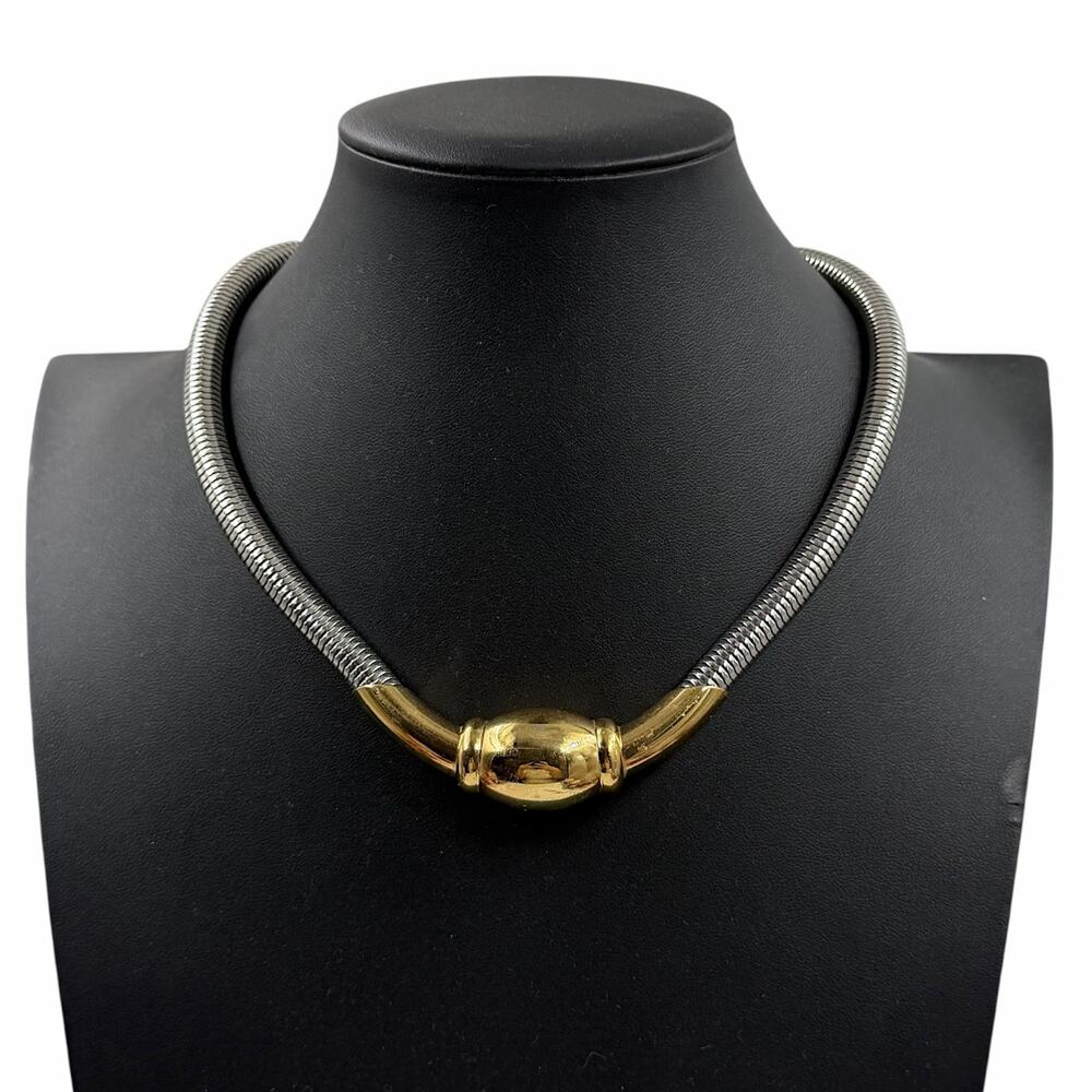 VTG 80s 90s Monet Two Tone Omega Snake Chain Choker Necklace Gold Silver Collar